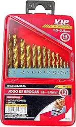 Kit Jogo Brocas HSS Titânio 13 Peças 1,5 a 6,5mm em Aço Rápido para Furadeira Perfuração em Metal Madeira Plástico