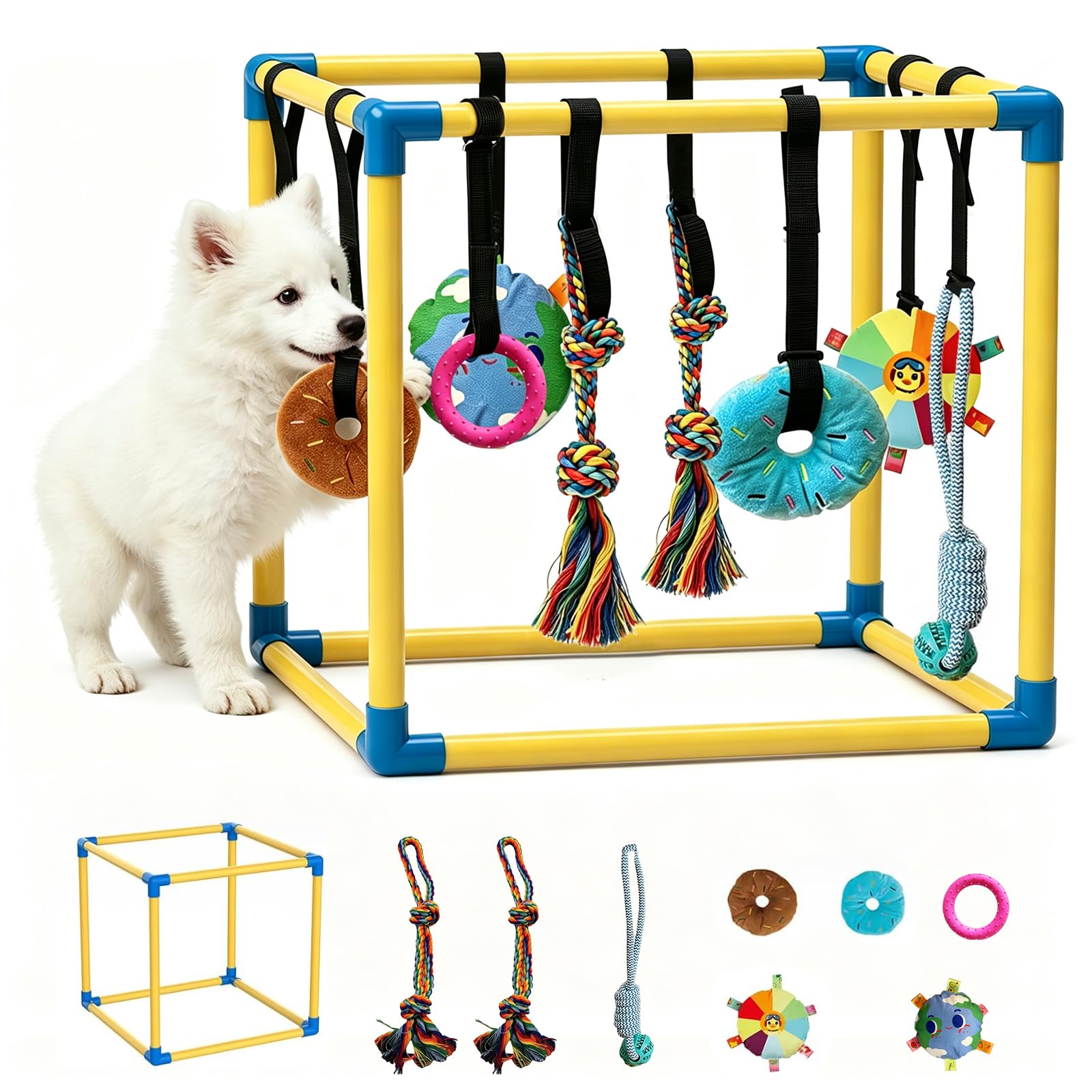 Puppy Play Gym with 8 Hanging Toys, Indoor Play Gym Interactive Dog Toys