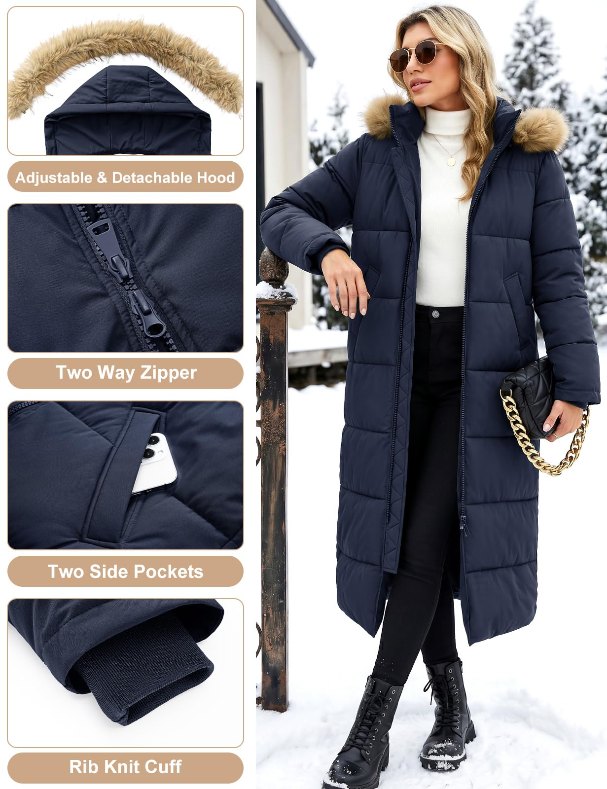 heekpek Manteau Femme Hiver Longue Manteaux Veste Matelassé à Capuche