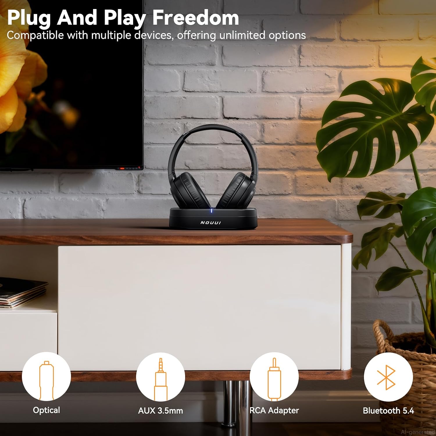 Wireless Headphones for TV Watching, TV Headphones Wireless for Seniors with Transmitter Charging Base, No Delay Bluetooth Headphones for TV for Hard of Hearing, Plug and Play, Gifts for Elderly