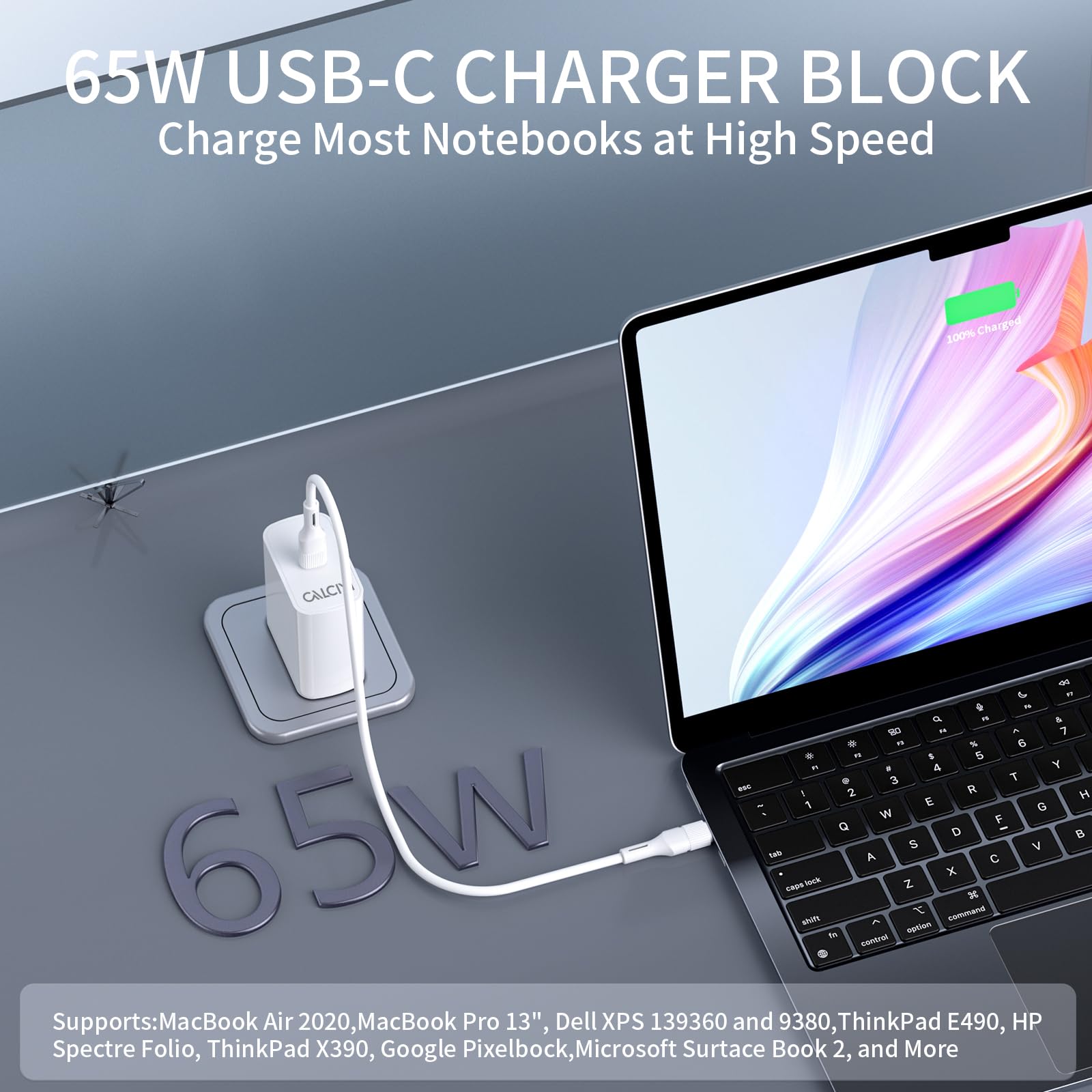 CALCINI USB C Charger, 65W Type C Fast Charger for MacBook Pro, Galaxy, Dell, iPhone 15, iPad Pro, and More