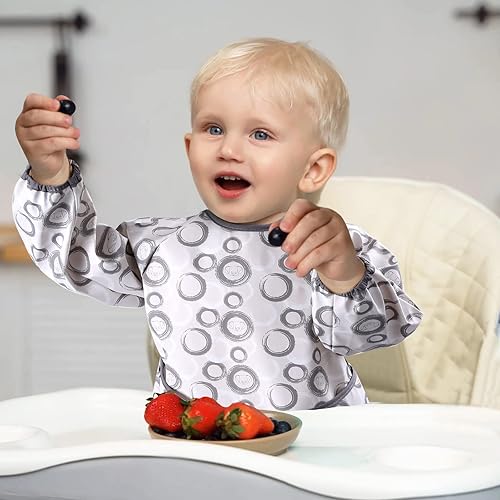 Miniatura 6 de SPINFOX Paquete de 2 baberos impermeables para bebé, baberos para comer con bolsillo para atrapar alimentos, babero suave a prueba de desorden para