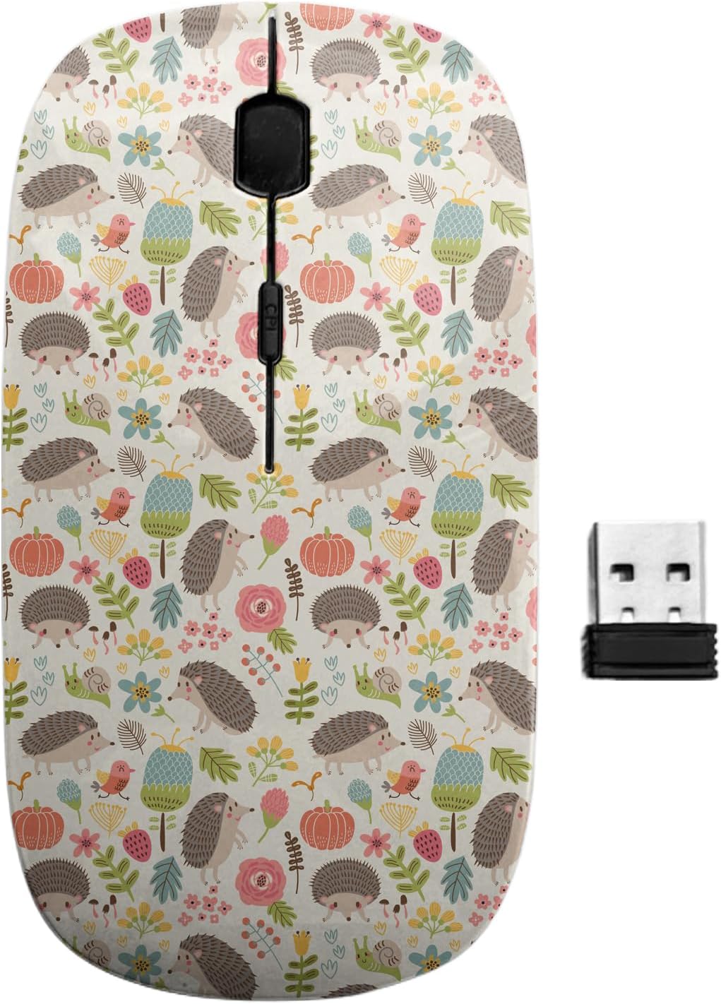2.4GHz USB Wireless Mouse, Forest Hedgehogs Pattern, Ergonomic Slim Computer Mice for Kids
