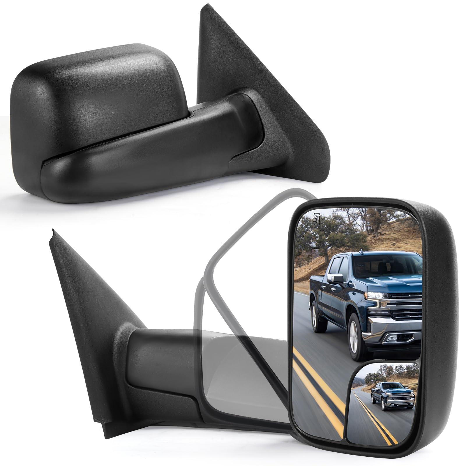 Towing Mirrors a Pair for 2002-2008 Dodge Ram 1500, 2003-2009 Dodge Ram 2500 3500 with Heated, Power Adjustment