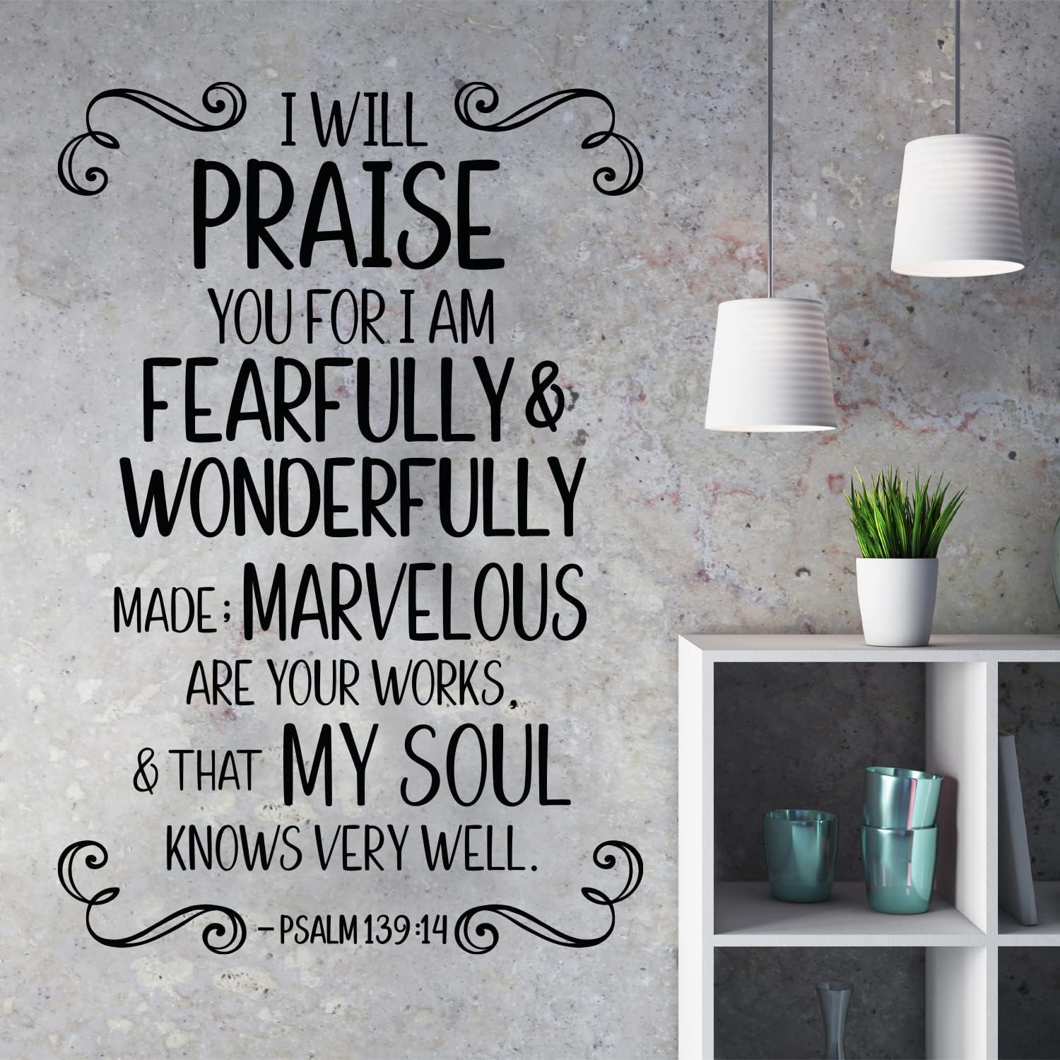 African American Expressions Wonderfully Made Psalm 139:14 Peel and Stick Wall Art Decal - Inspirational Home Decor - Adhesive and Reusable Matte Vinyl Wall Sticker - 23.6" x 35.4" Sheets
