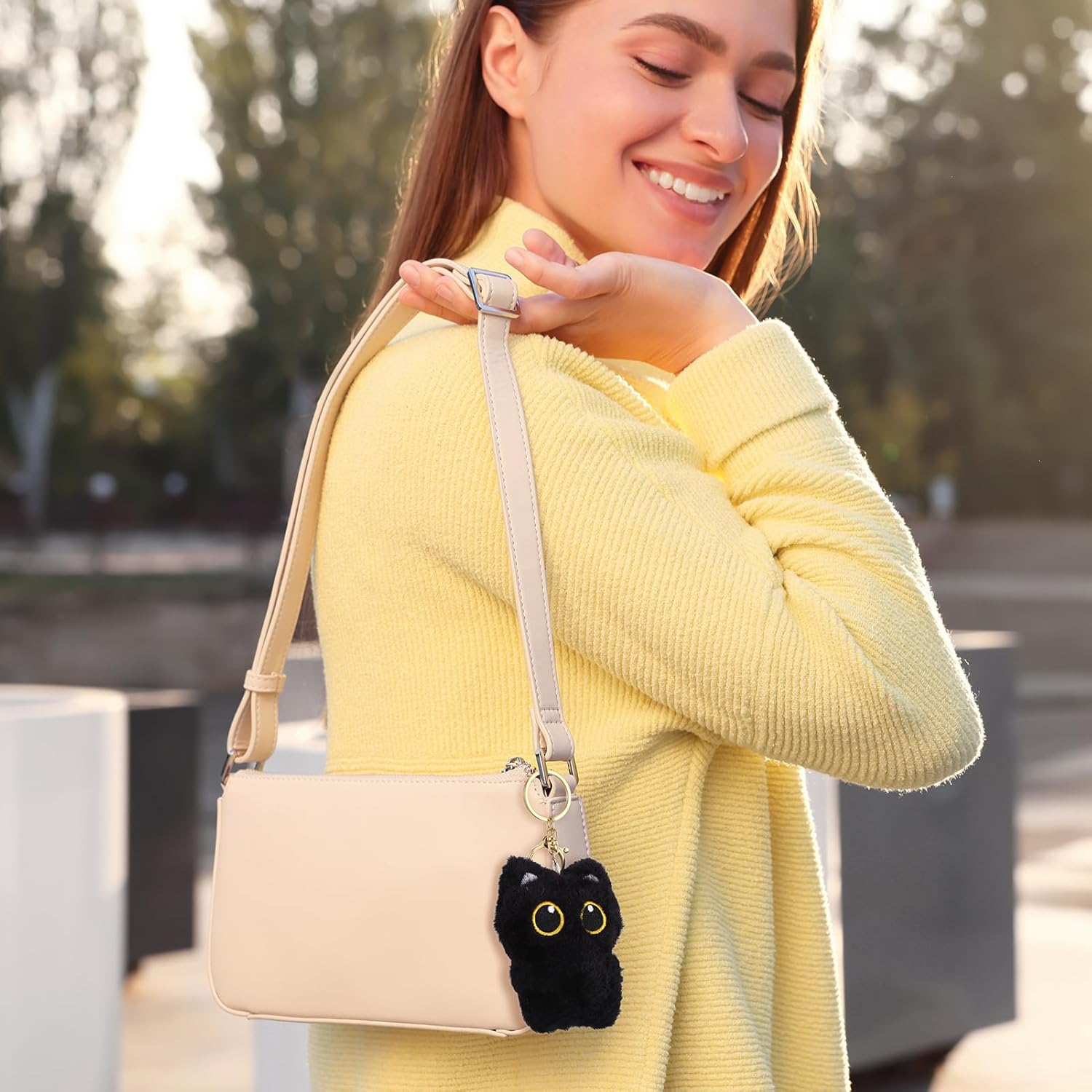 4Pcs Black Cat Bag Charms Cute Plush Keychain Backpack Charms Plush Car Purse Accessories for Women Cat Lover Gifts - Image 6