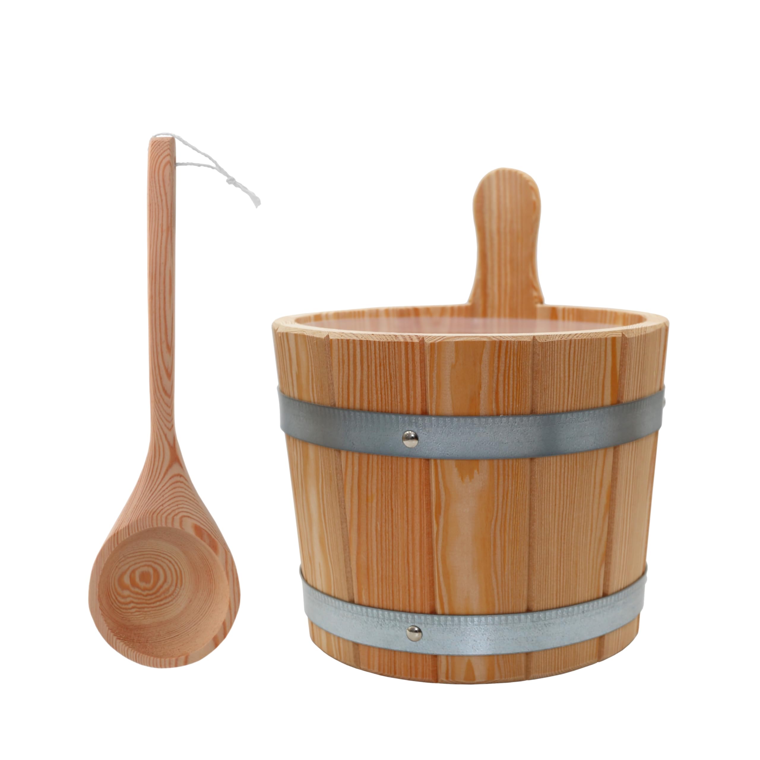 HAF Saunakübel Set Lärche 5 Liter mit Einsatz und 40cm Saunakelle aus Kiefernholz | Feuchtigkeitsresistenter Aufgusseimer | Hochwertiges Sauna Zubehör | Qualität: Made in German