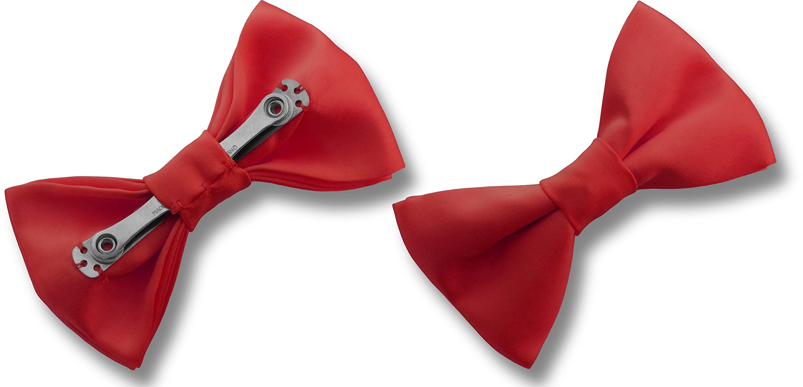 Great British Tie Club Men's Red Satin Clip On Bow Ties (Red)