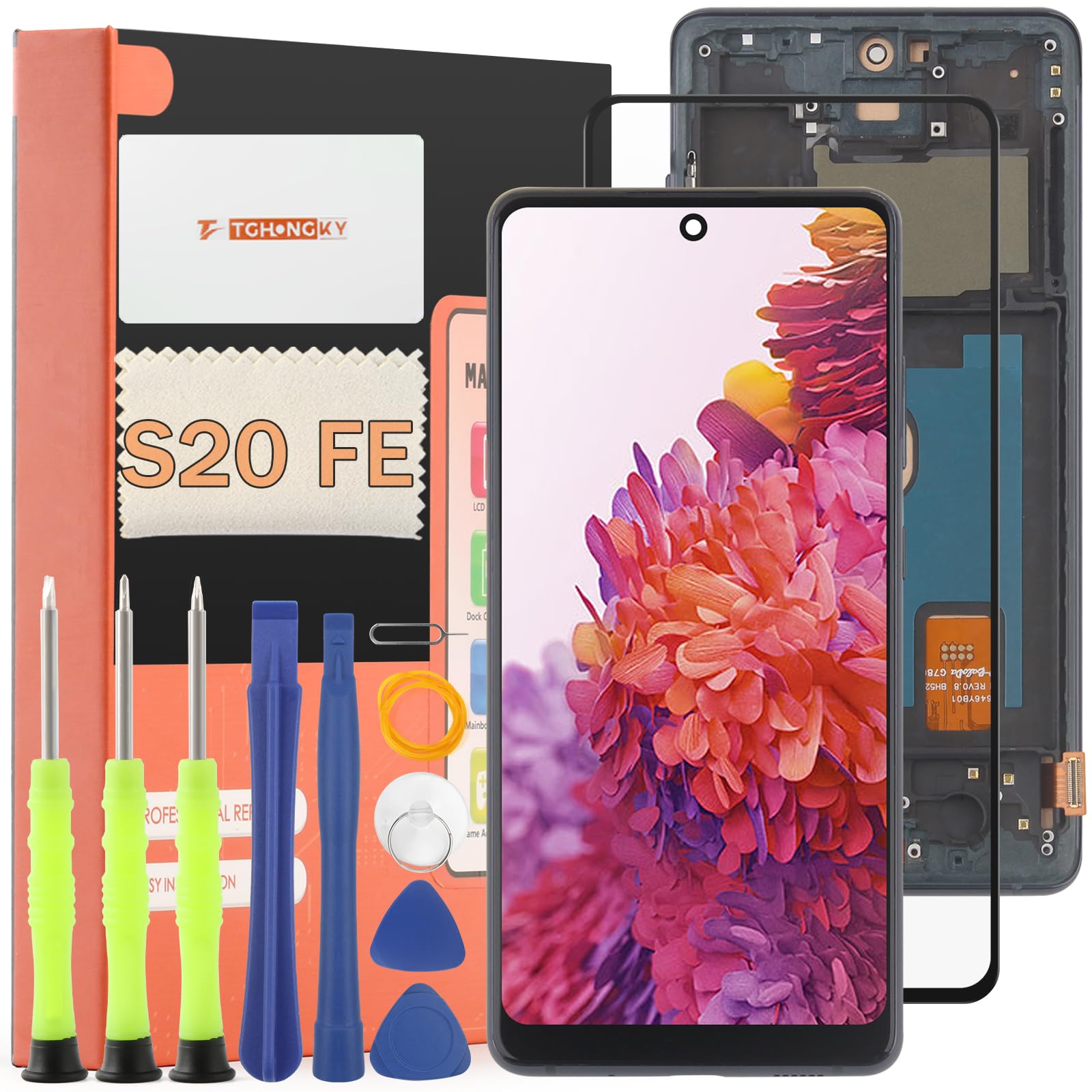 Écran pour Samsung Galaxy S20 FE 4G/5G Ecran Tactile LCD Remplacement pour Samsung S20 FE 5G Ecran Complet Assemblé Digitizer avec Outils de Réparation（Noir avec Cadre