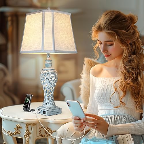 Miniatura 6 de Luxsight - Juego de 2 lámparas de mesa de 28.5 pulgadas para dormitorio, lámparas para mesitas de noche con luces de noche, con puertos USB C+A,