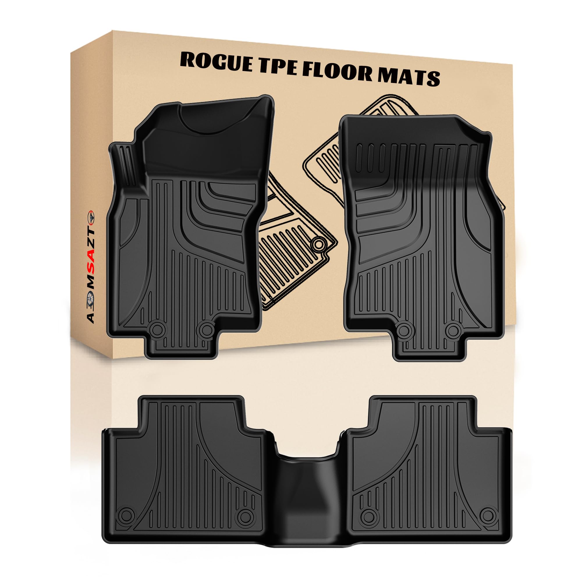 AOMSAZTO Car Floor Mats Custom Fit for 2020 2019 2018 2017 2016 2015 2014 Nissan Rogue(Not for Rogue Sport),All-Weather Floor Mat Liners Front & Rear Row Full Set Liner Non-Slip TPE Odourless, Black