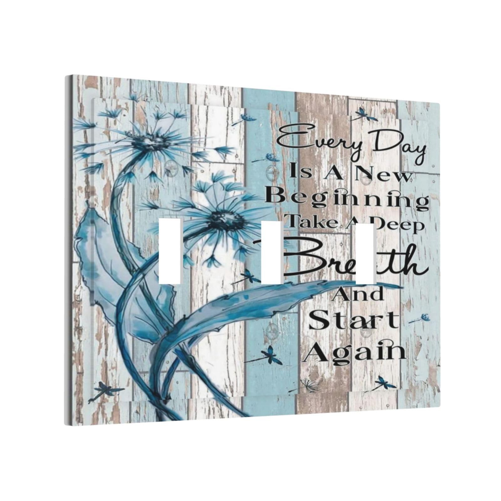 Sghxwp Decorative Switch Plate Covers Rustic Blue Dandelion Inspirational Quotes Farmhouse Grey Wood Plank 3 Gang Wall Plate Light Switch Cover Plate