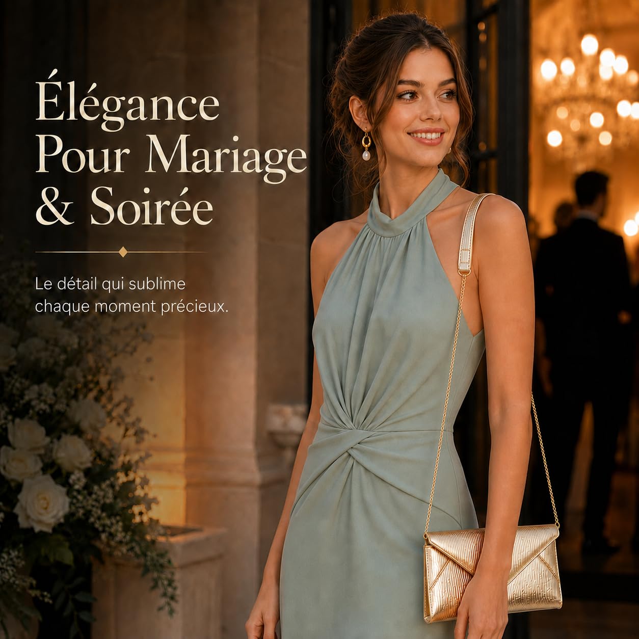 Healvian Pochette Soirée Femme Métallisée Sac Mariage Élégant Avec Chaîne | Mini Sac À Main Chic Pour Cocktail Et Cérémonie,Pochette Élégante Légère Avec Bandoulière Chaîne, Idéal Femme Invitée Mariage