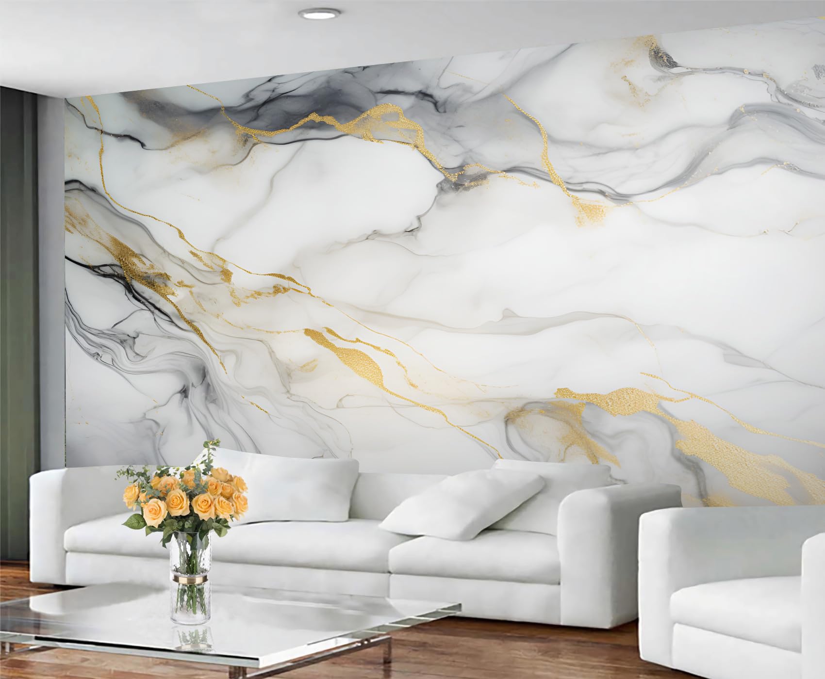 YXQAIED Marble Wallpaper, Modern Grey Bedroom Wallpaper, Gray White Marble Wall Paper for Living Room, Not Self Adhesive Nordic Geometry Photo 3D Wall Murals & Room Decor, 390x260cm