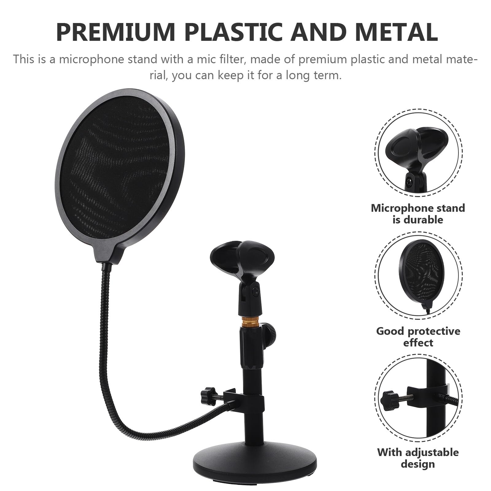 PRETYZOOM Soporte de Micrófono Extensible de Escritorio Negro 290-395 Mm con Clip para Micrófono y Filtro Anti-pop, Accesorio para Transmisión y Estudio Profesional