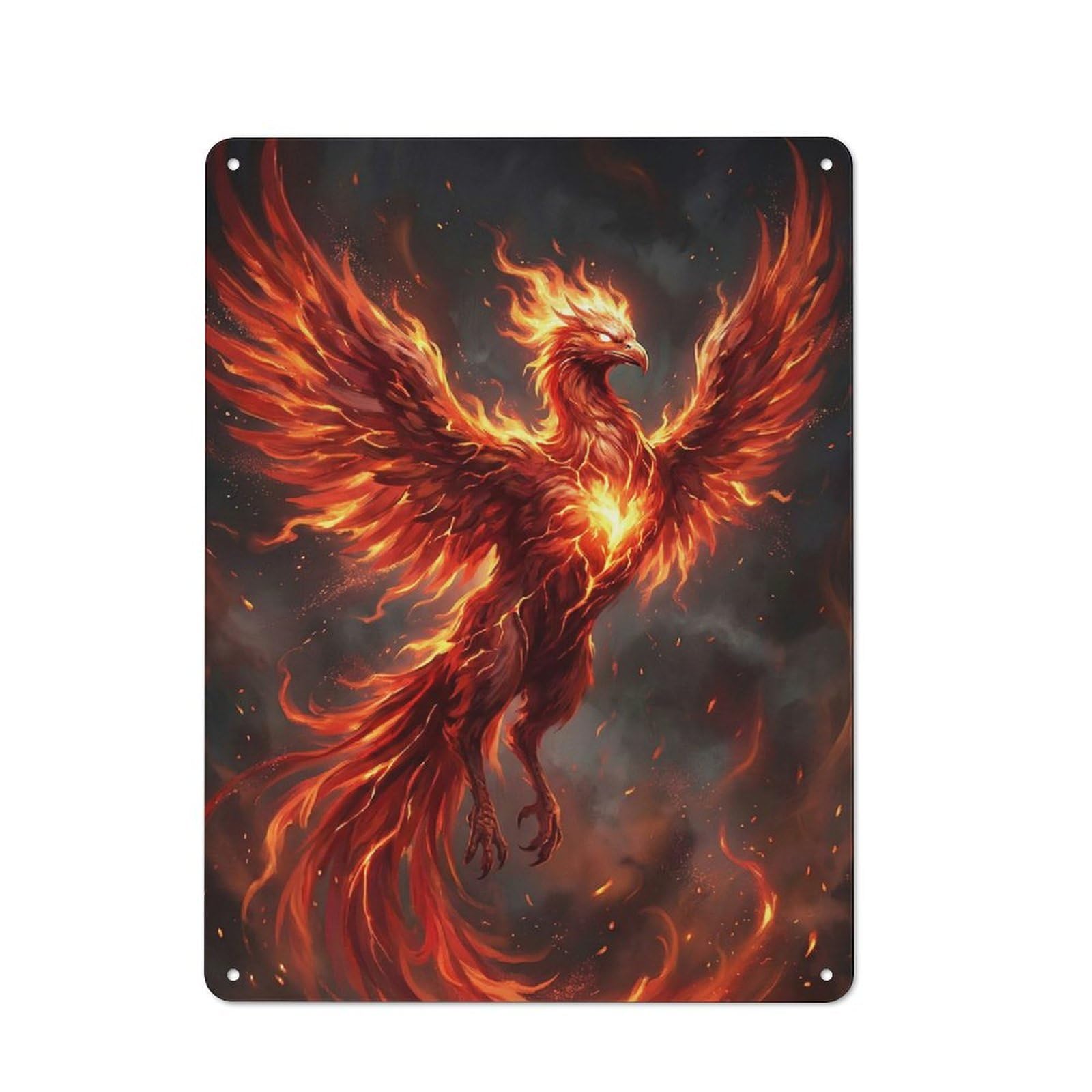 Junmoney Style-4 Creative Fiery Phoenix In Flight Metal Desk Wall Sign 40X30cm, Study Room Decor For Home Office, Reading Corner Or Bedroom