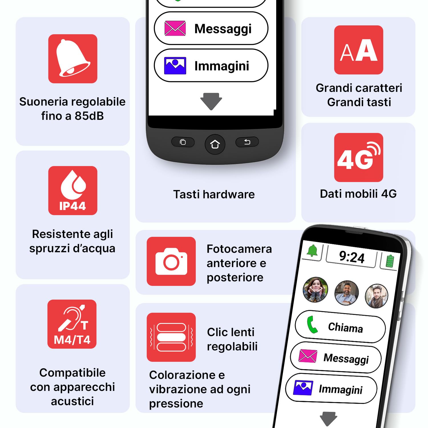 swissvoice - Smartphone S510-M + Cavo Magnetico di Ricarica + Custodia Protettiva a Portafoglio - Facile da Usare - Tasto SOS - Smartphone 4G per Anziani - Sbloccato - Nero