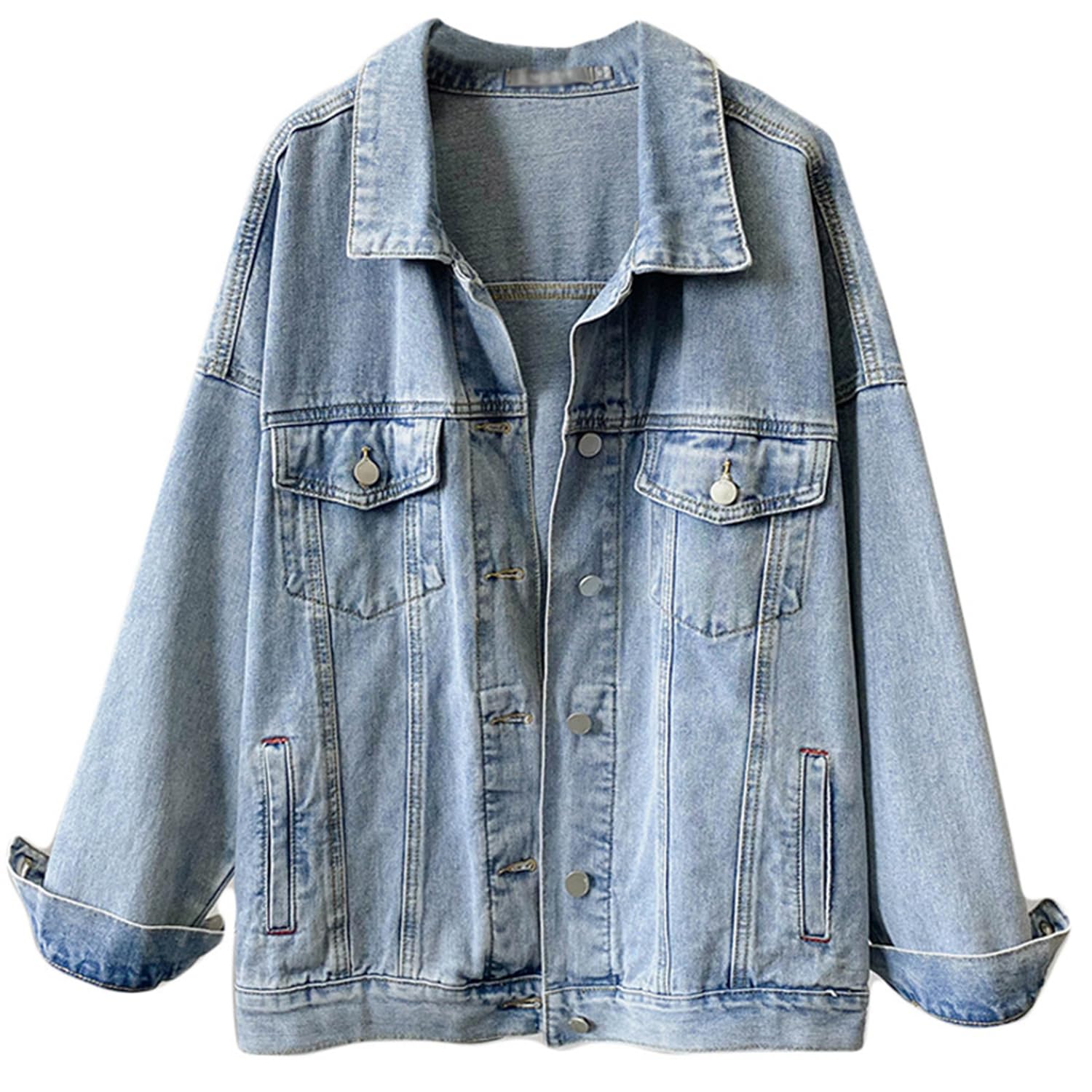 Chaqueta Vaquera Mujer Oversize Casual Trucker Chaqueta Vaquera con Bolsillos Abrigo Entretiempo Primavera Otoño
