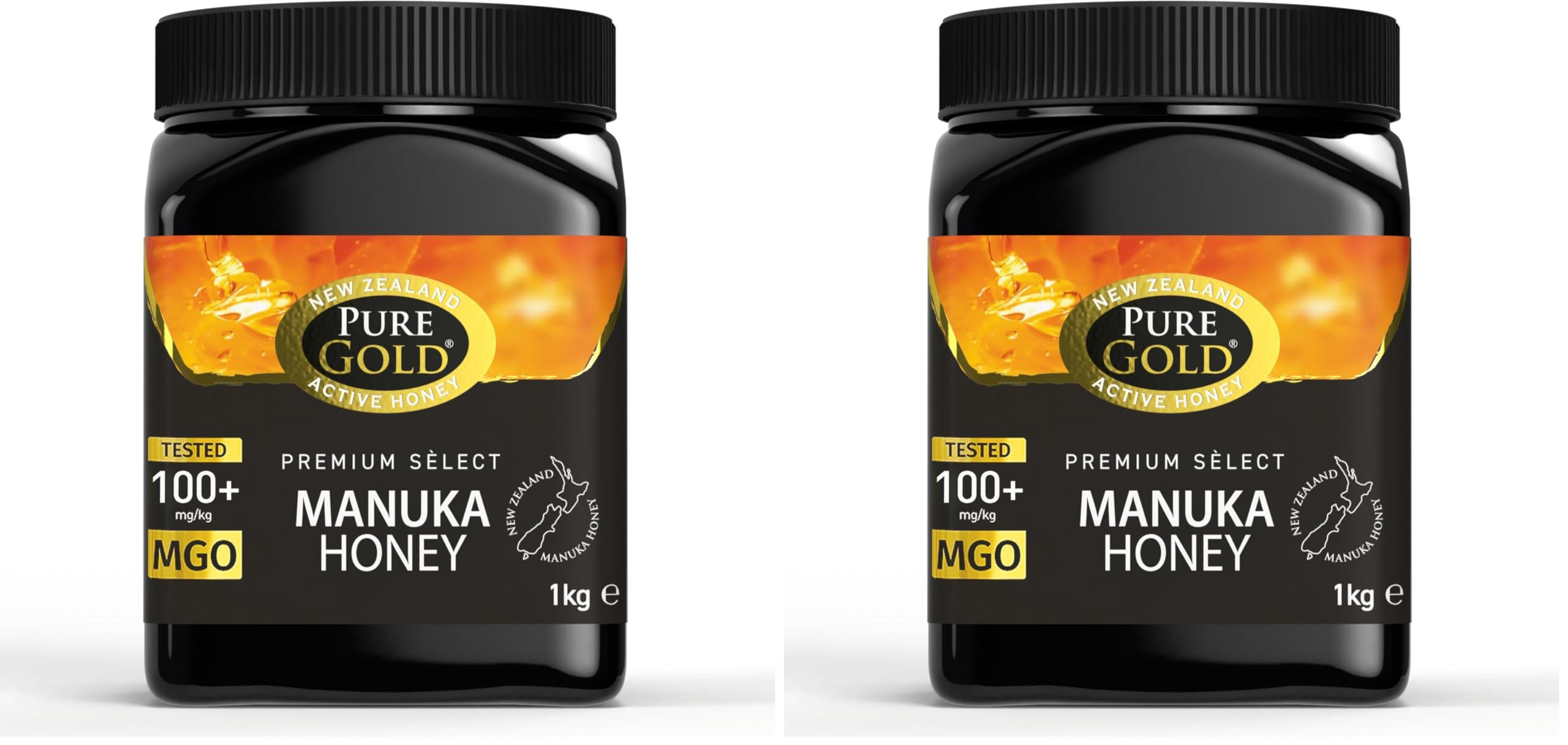 Pure Gold Manuka Honig 100+ MGO zertifiziert, Premium Neuseeland Manuka Honey 1kg (Packung mit 2)