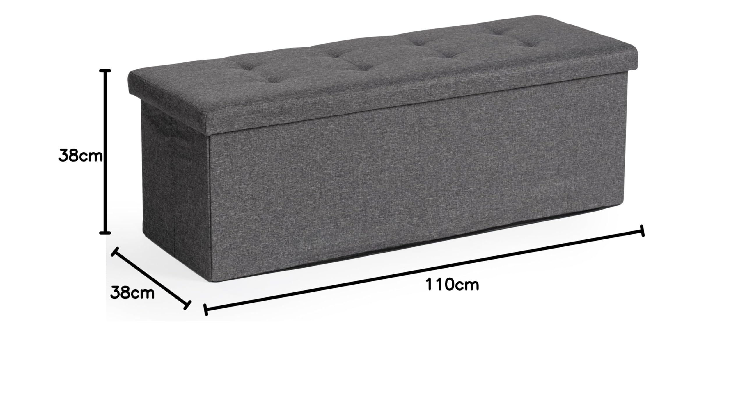FurnitureR L-110cm Banc de Rangement pour Chambres d'enfants, Ottoman en Bout de Lit, Coffre de Rangement Intérieur avec Compartiment Amovible, Pliable Coffre de Rangement Tabouret, Tissu Gris
