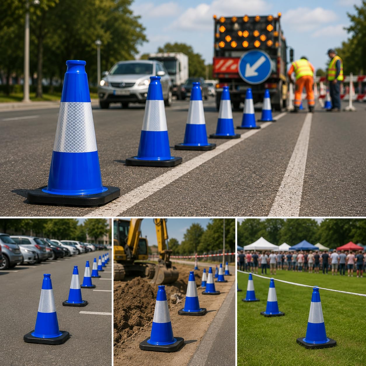 8 Cônes de signalisation 30 cm avec Base Lourde, Cônes de sécurité Haute visibilité avec Bandes réfléchissantes, Balises de Chantier Robustes pour parkings, Routes et Zones de Circulation