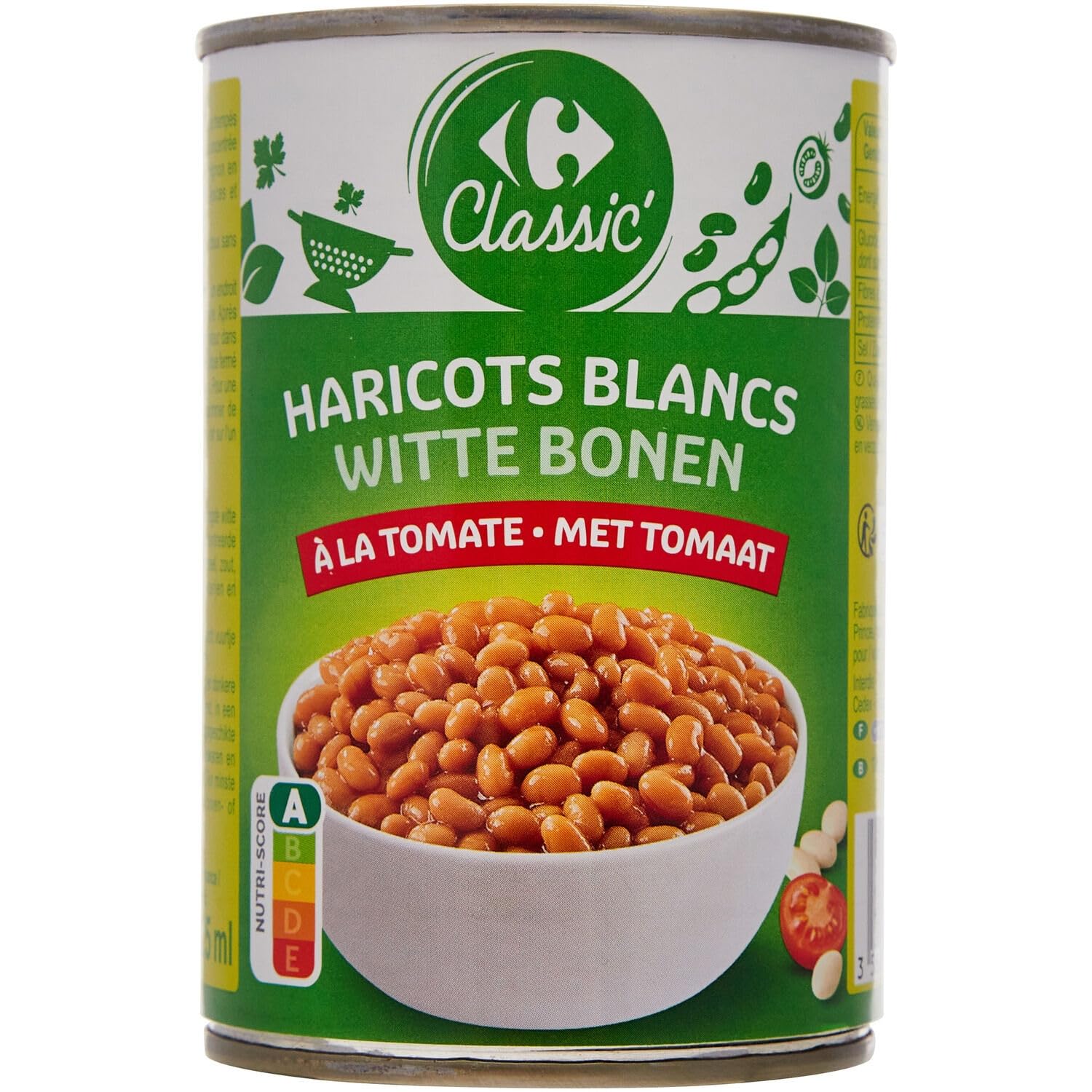 Haricots blancs à la tomate CARREFOUR CLASSIC format familial 4 boîtes de 265g
