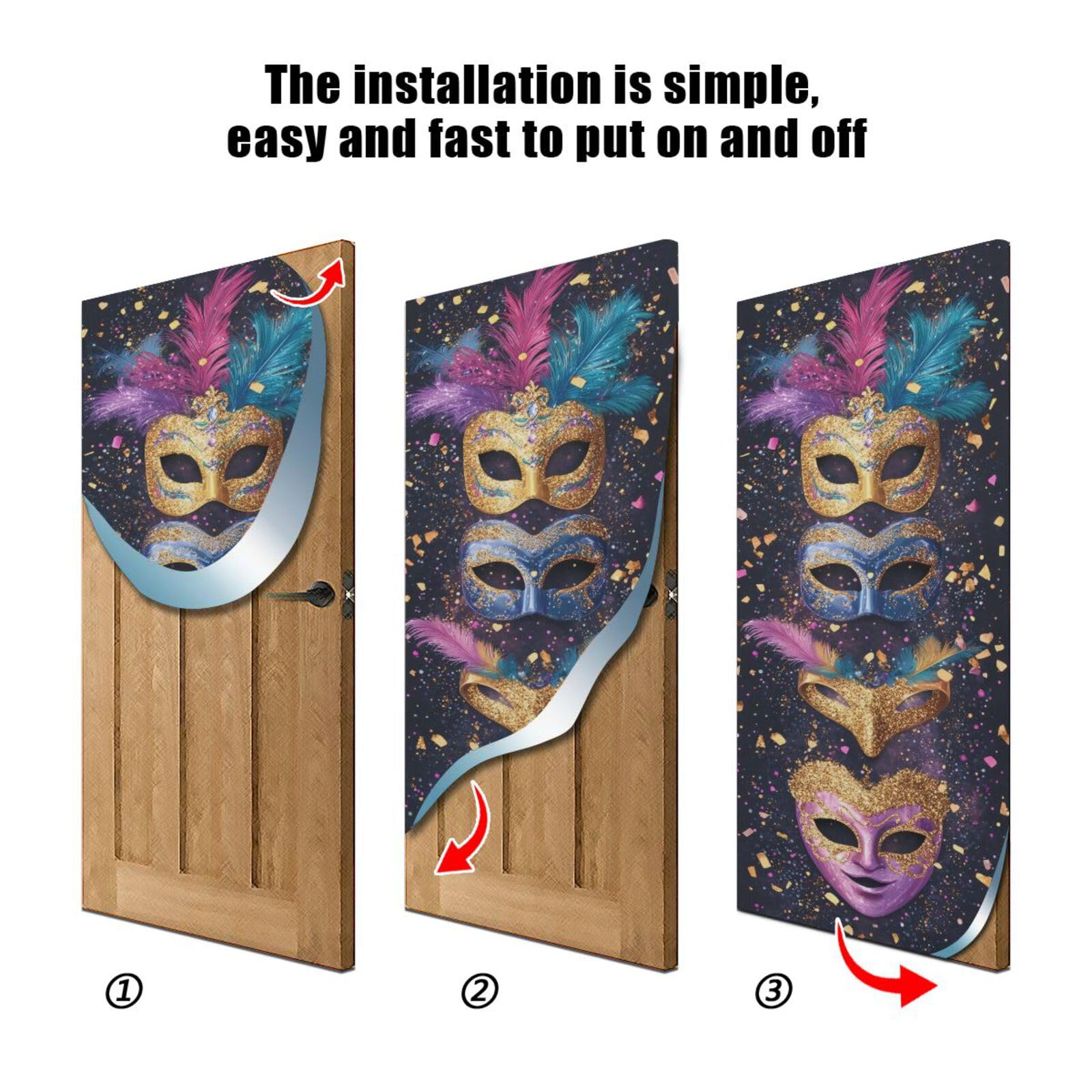 FLildon Mardi Gras Mask Carnival Door Cover Decoration, Party Accessory Porch Decor for Festive Ornament Room Door Covers 36 x 98 Inch