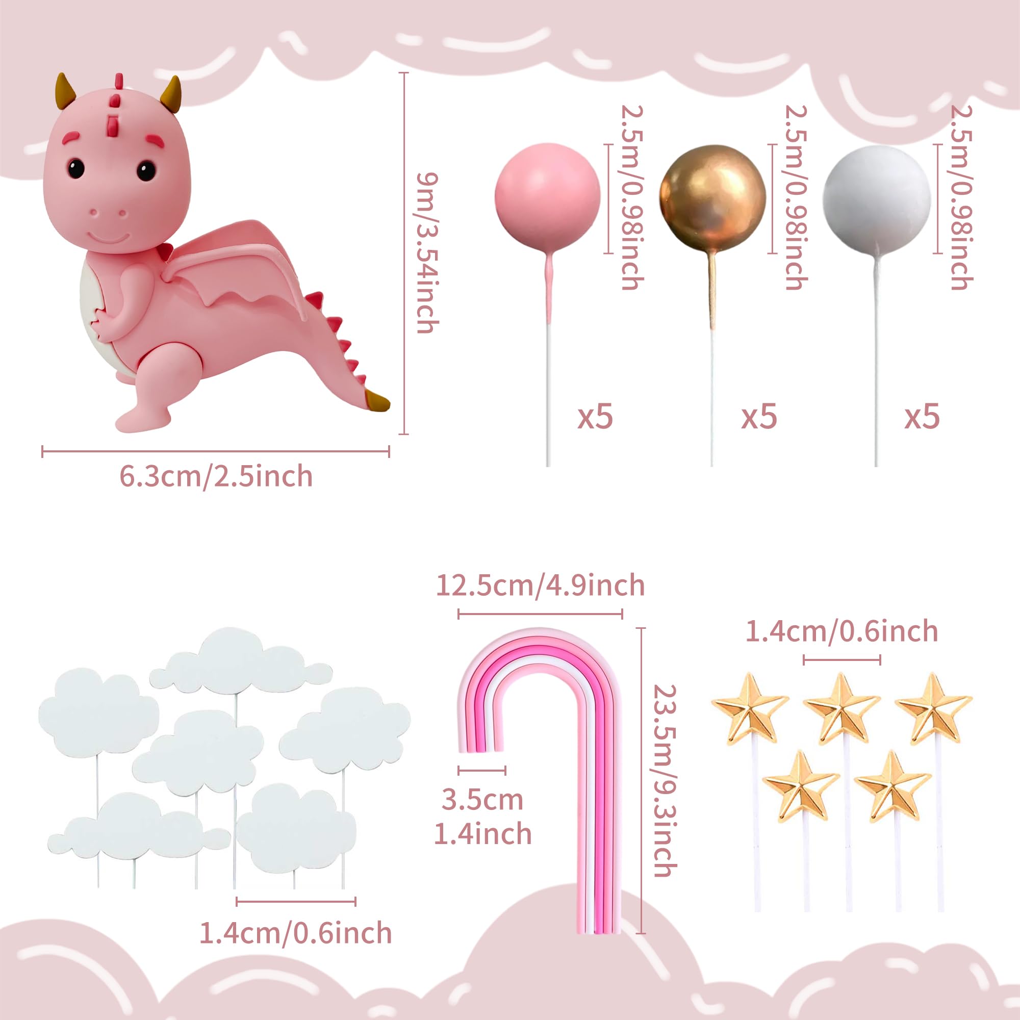 JeVenis Dragon Cupcake Toppers Magical Dragon Cake Decorations Fantasy Party Supplies for Baby Shower Birthday Party Supplies - Image 2