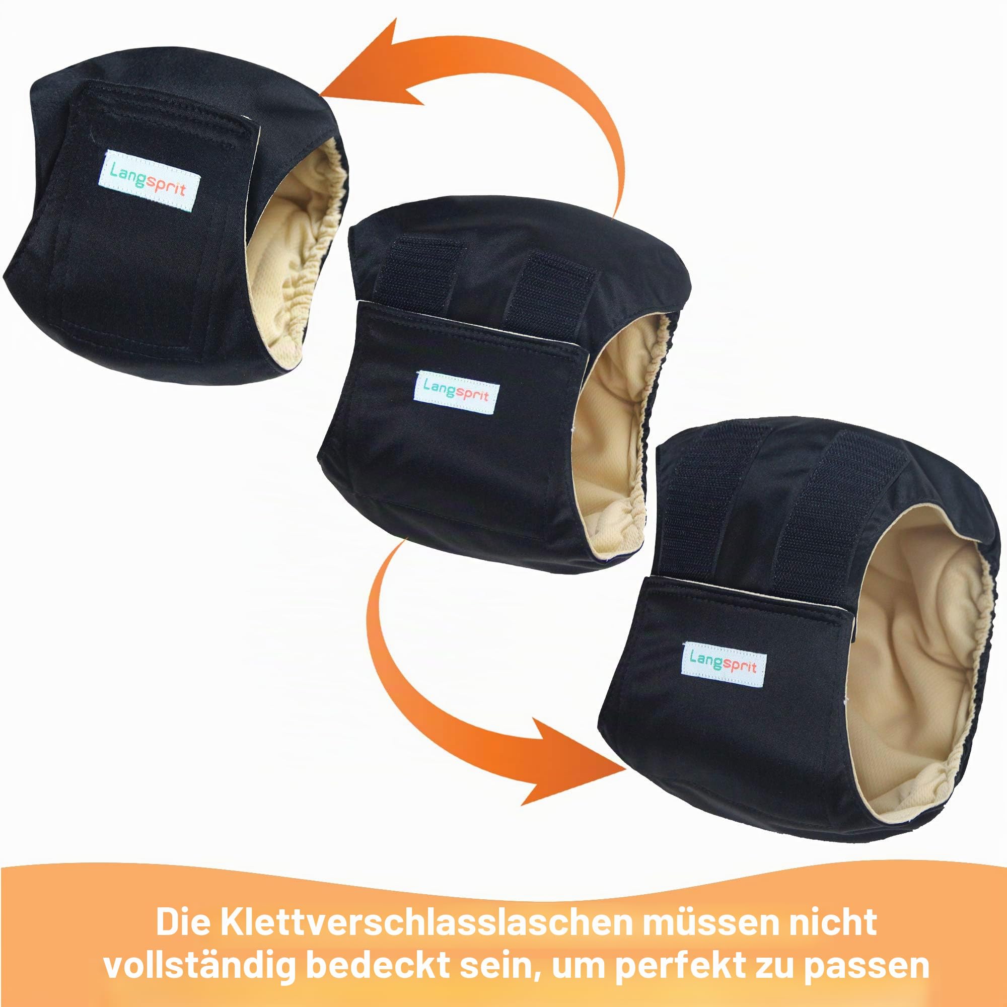 Langsprit Bauchbänder für Männer (3 Stück) – hochabsorbierende Hundewickel für männliche Hunde, waschbar, Wiederverwendbare Windeln für Rüden (Schwarz, XL)