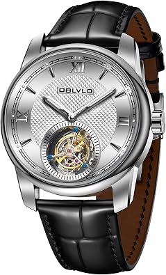 OBLVLO Top Brand Mens Tourbillon Self-Winding Automatic Watches Leather Transparent Caseback Waterproof Watch for Men SK-Tour