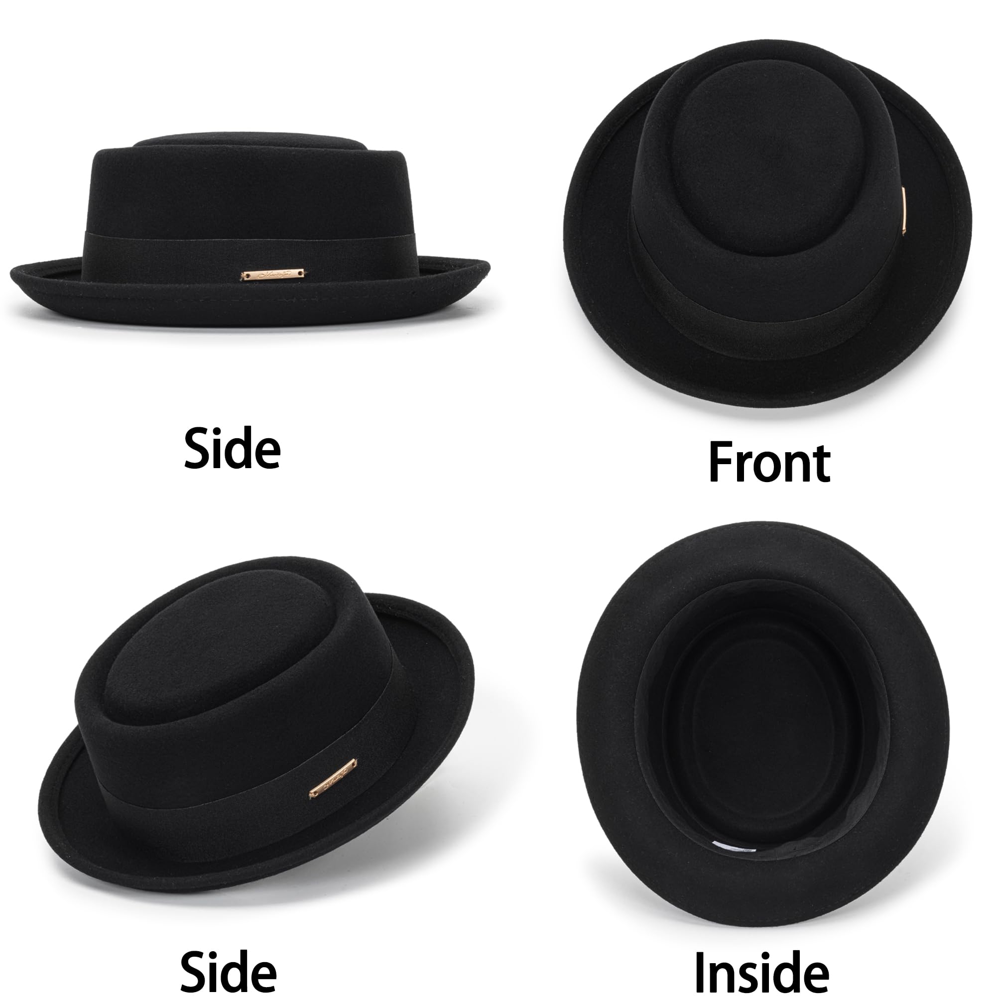 Cappello a torta di maiale per uomini e donne a tesa corta Fedora cappello piatto in feltro di lana cappello panama cappelli Szie: S-M