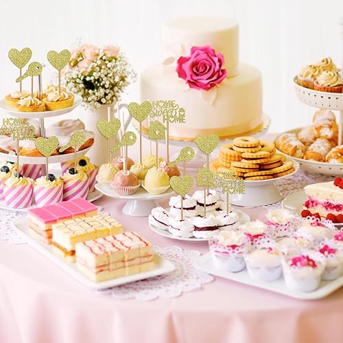 Miniatura 3 de 24 adornos dorados para cupcakes, 4 tamaños de decoración para cupcakes de inauguración de la casa, decoración para cupcakes Home Sweet Home para