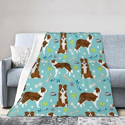 Miniatura 8 de Xoeiran Manta de franela de felpa de vellón, lindo perro y juguetes de Border Collie y juguetes ligeros y reclinables, ropa de cama con aire