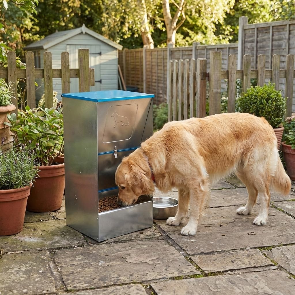 Suinga Comedero Tolva para Perros 10L Galvanizado | Dispensador Autoservicio 24x20x46 cm | Alimentador Metálico Resistente Exterior