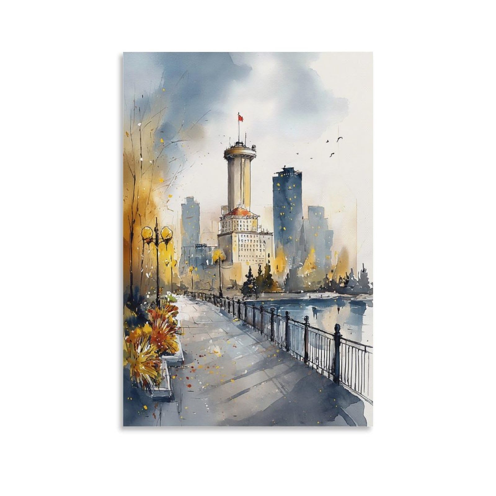 Xwymxz Unframe-Style Vancouver City 20X30inch(50X75cm) Vintage Travel Poster Watercolor Canvas Art
