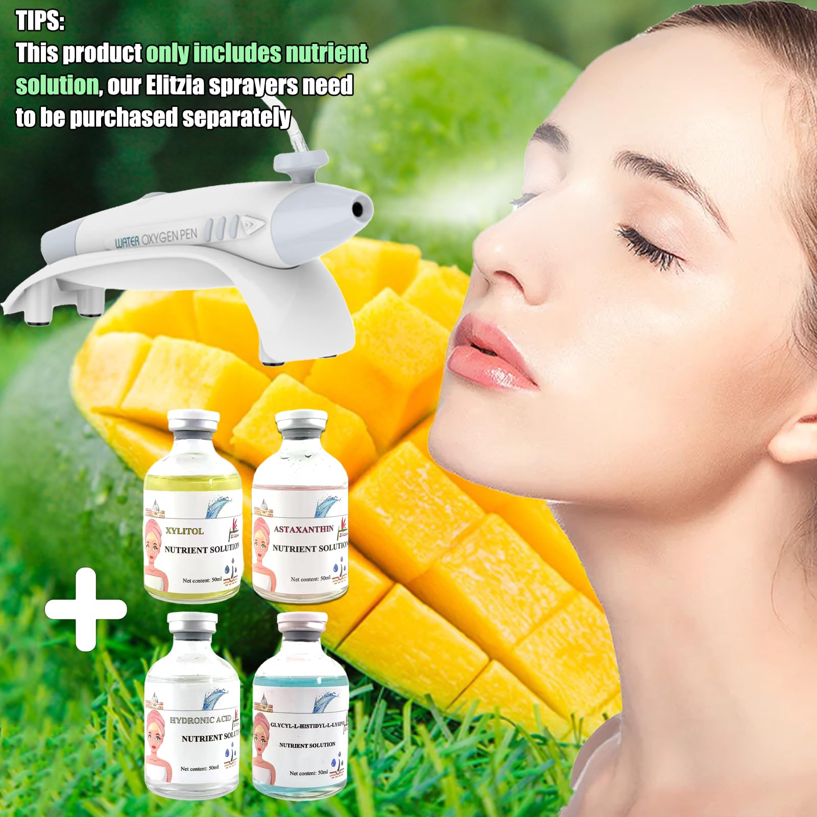 Sauerstoff Gesichtsmaschine Essenz 4 Flaschen Gesichtsnebel Nährstofflösung Set Spa Hautpflege Feuchtigkeits spendend Faltenreduzierung für trockene Haut Frauen Schönheitssalon Nutzung Elitzia