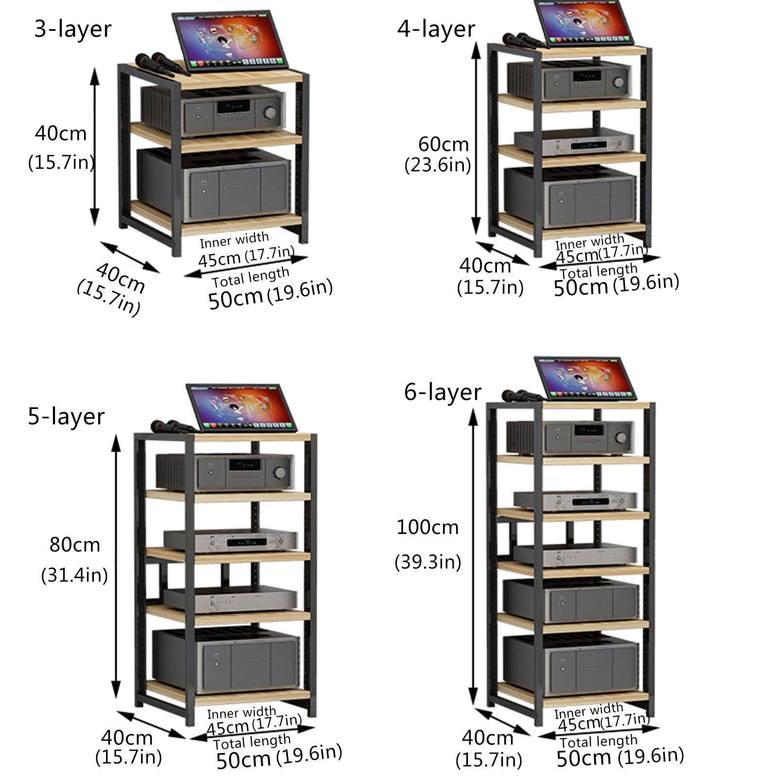 Meuble AV robuste multifonction pour matériel audio et home cinéma Noir