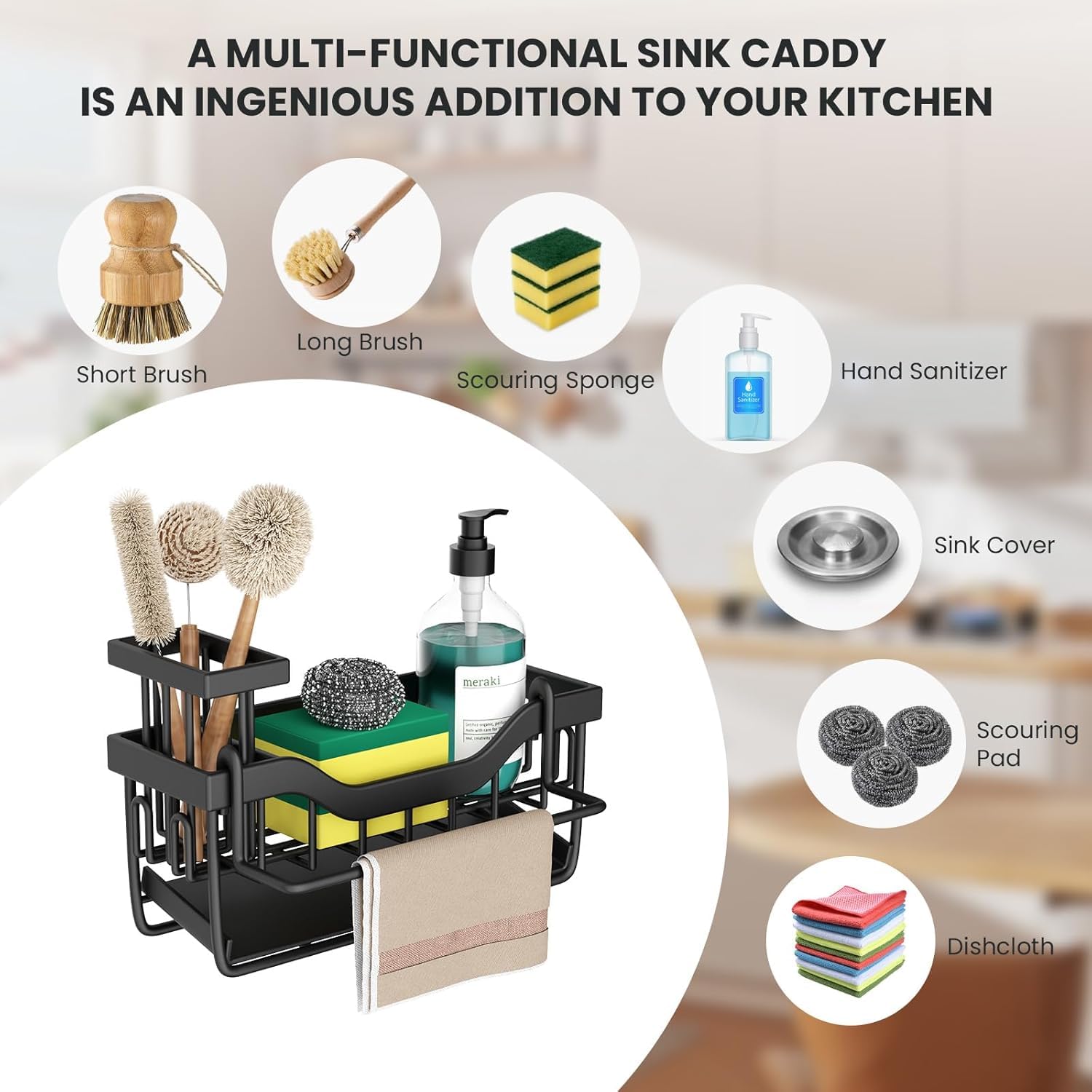 Rangement Evier ORGANISEUR D'ÉVIER DE Cuisine, Porte-Éponge, Plan De Travail Avec Organisateur D'evier