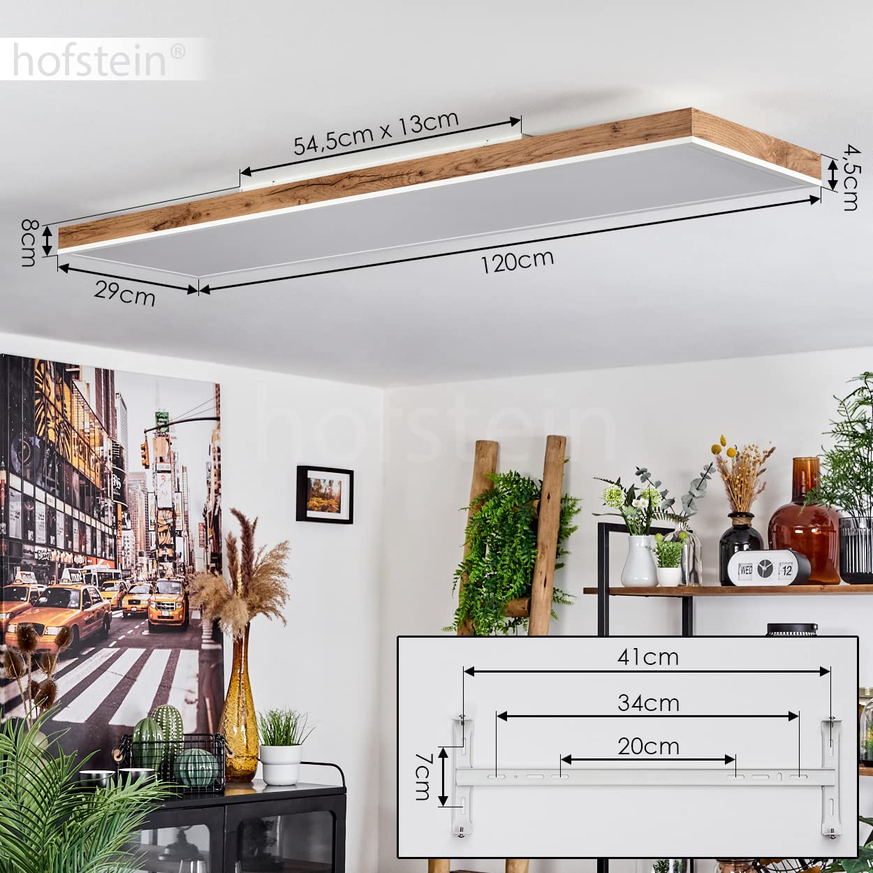 Plafón LED Salmi, plafón de metal/MDF/plástico en blanco/madera/marrón, panel LED regulable/cambiable de color de luz con mando a distancia, 150-2250 lúmenes, 2700-6500 Kelvin, 1 x LED 36 vatios