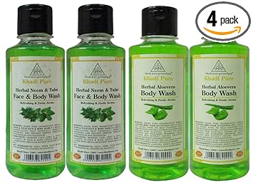 Khadi Pure Aloevera & Neem Tulsi Body Wash, 210 ml (Pack of 4)