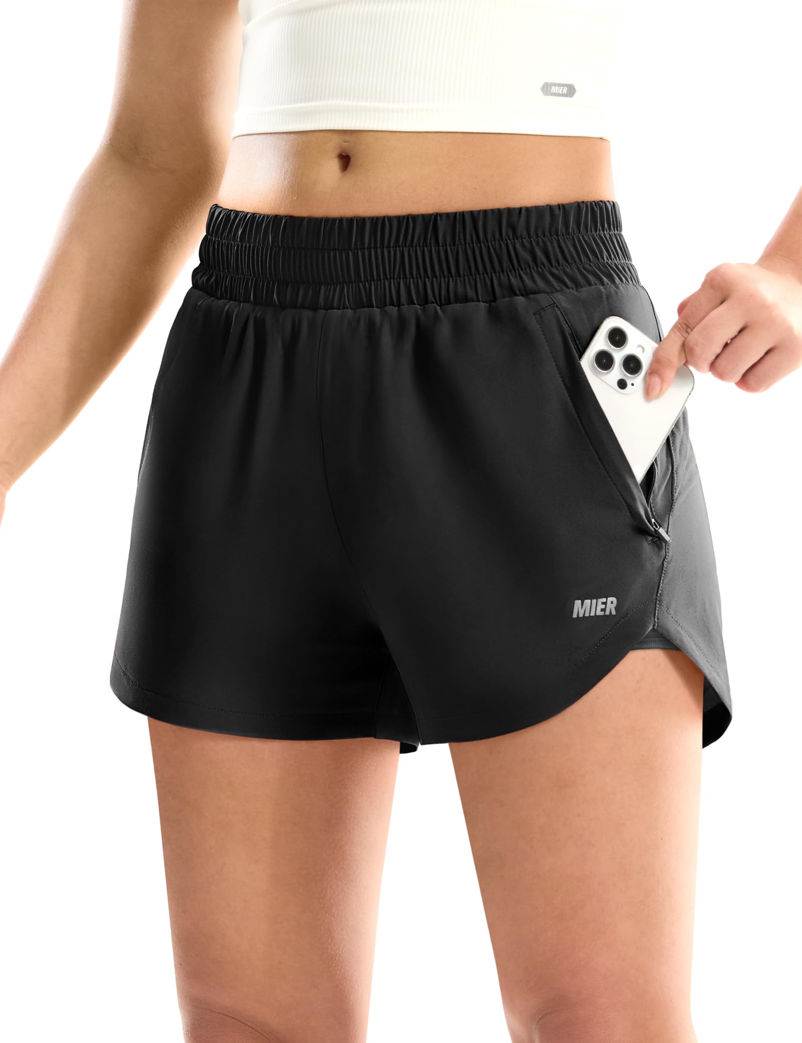 MIER Womens 3 Running Shorts with Mesh Liner