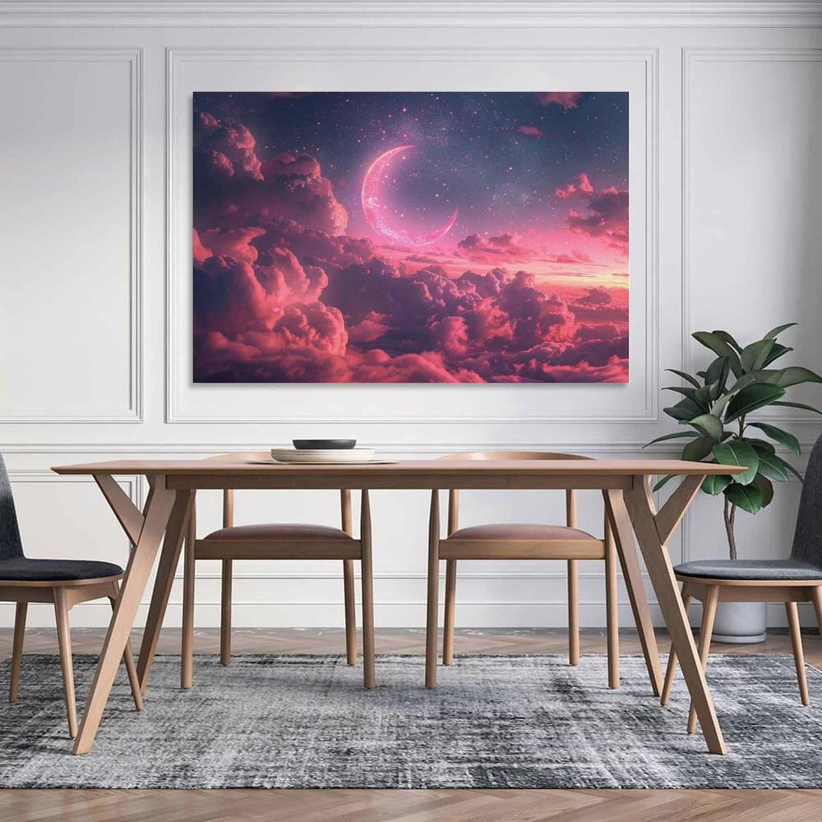 Amazon.co.jp: 絵画 ピンクの三日月と彼の空インテリア 絵画 魅力的な