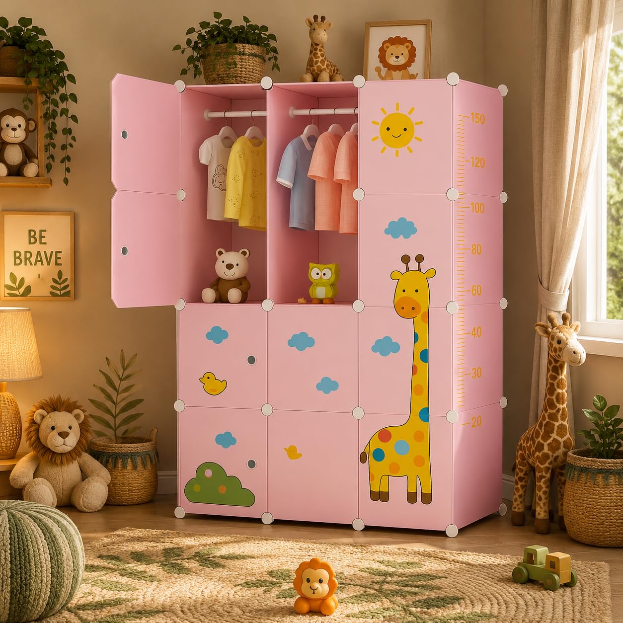 Mevigo Foldable Plastic Wardrobe for Clothes – 12- Door Baby Cupboard for Clothes Storage, Wardrobe for Kids, Plastic Almirah, Collapsible Wardrobe for Kids Livingroom & Home (Pink- R4, 12- Door)
