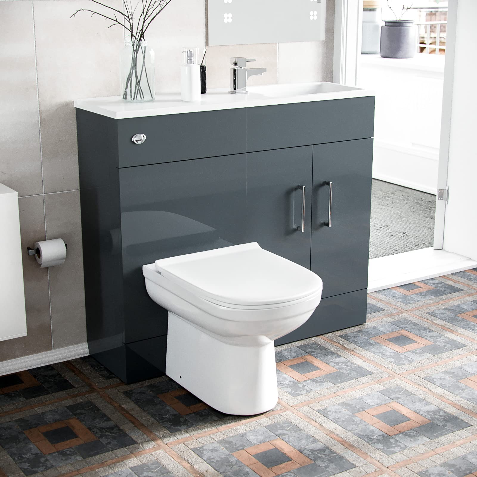 Nes Home James 1000mm Freestanding Grey MDF Slimline Vanity, Basin, WC Unit & BTW Toilet