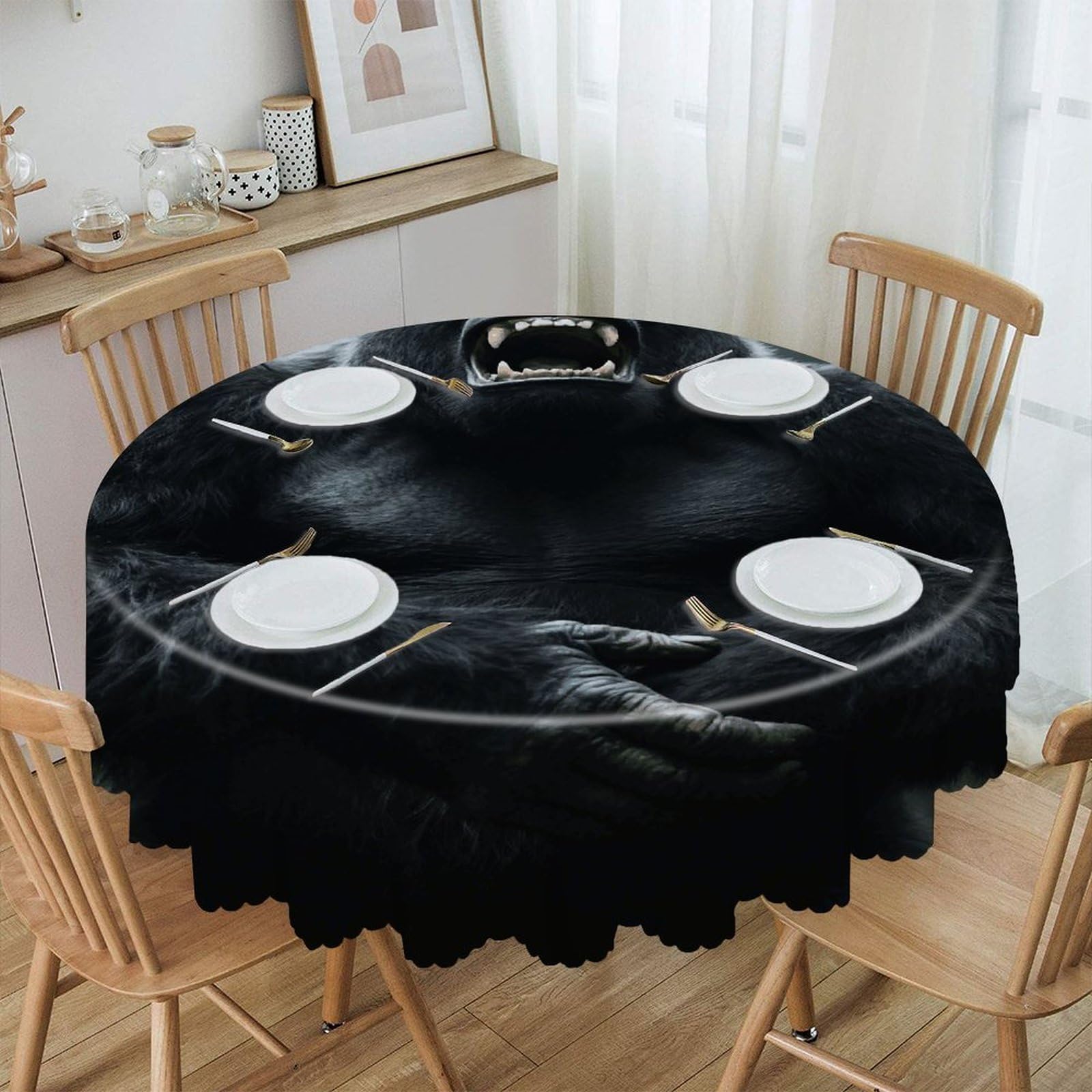 VstaDank Angry Gorilla Round Tablecloth Wipeable Round Polyester Tablecloth Waterproof Wrinkle Free Indoor and Outdoor Table Cover 60 Inch Decorative Farmhouse Table Cloth for Dining