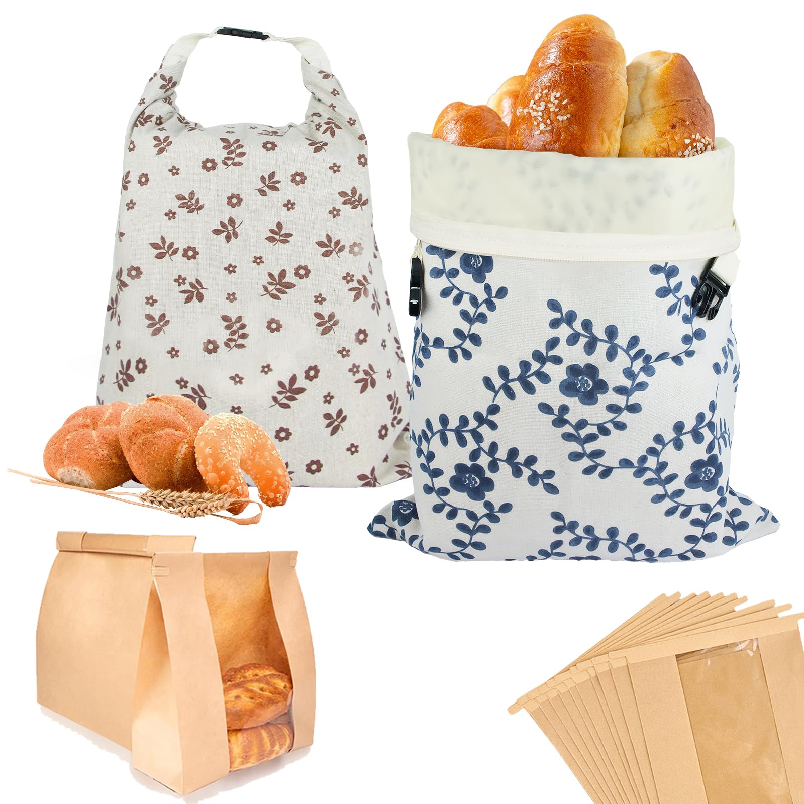 2 Pack Beeswax Bread Bags for Sourdough Homemade Bread, XL Linen Bread Bag