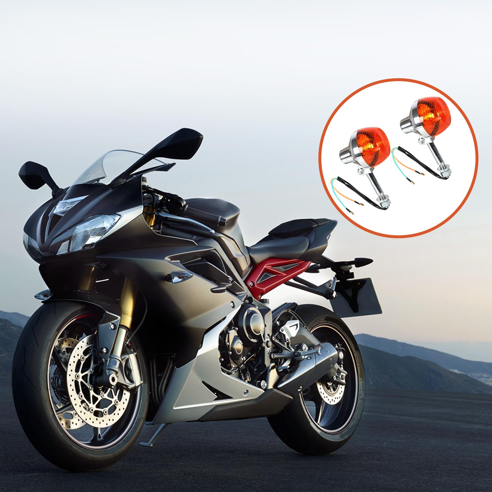 Pack of 2 Motorcycle Turn Signal Lights - Front Rear Blinker Indicator Light Amber Replacement for Honda C70 CT70 CT90 XL100 CB350