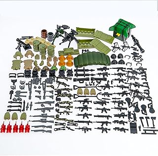 BloxBrix 180 pcs Weapons-Machine-Guns-Rifles Compatible with Lego-Guns, Minifigures-add-ons-Militarybase-Toy-Soldiers-Police, WW2-Modern-Swat-Battle-Ammo-Belt-gas mask-Decations for Army-Men