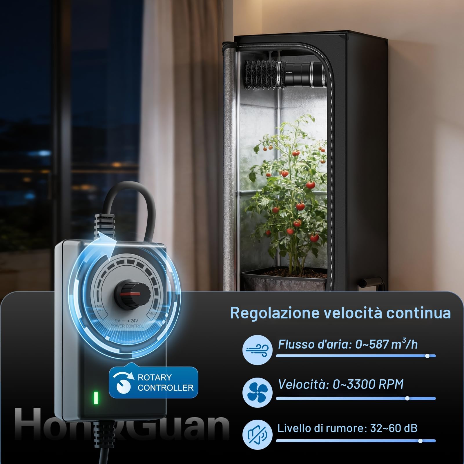 Hon&Guan Ventilatore 150mm 587m³/h Per Condotte Regolabile, Ventilatore Da Condotto Per Veranda, Serra, Cantina, Garage, Cucina, Nero