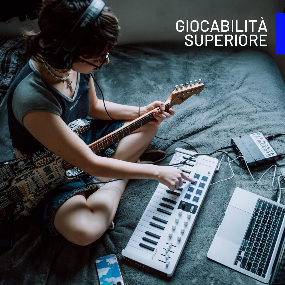 Arturia MiniLab 37 Controller MIDI USB Tastiera 37 tasti | 37 tasti sottili, Pad Encoder Fader, Integrazione DAW, USB-C, Suite software, Arpeggiatore, Modalità Accordi